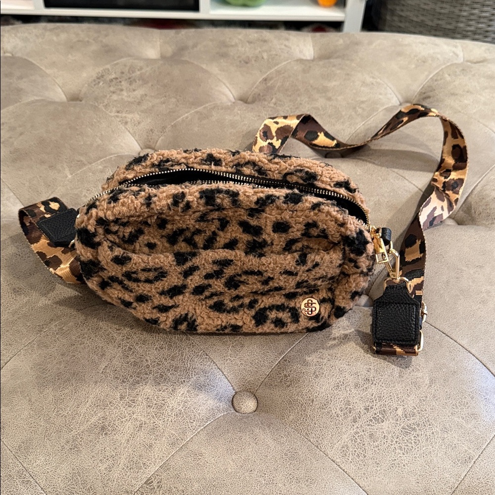 Leopard Print Fuzzy Crossbody Bag